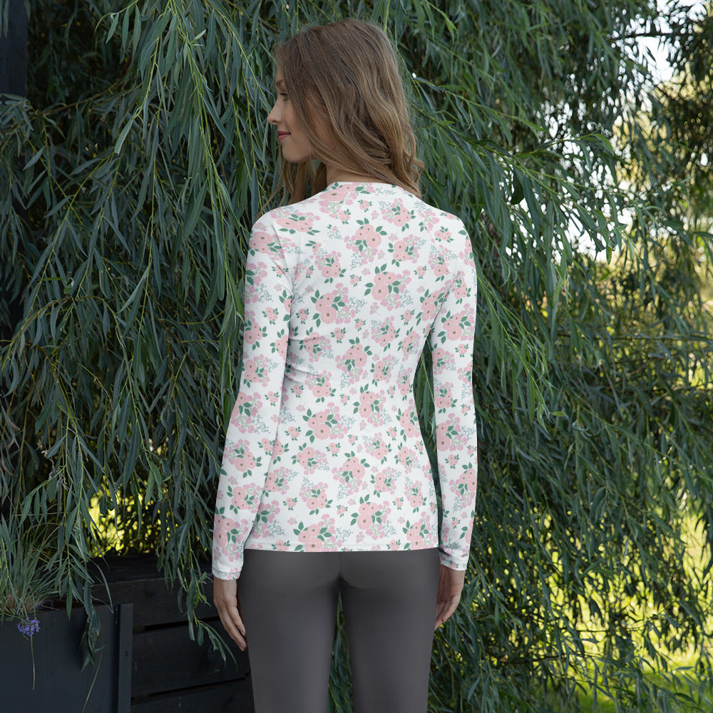Women's Pink Rose Bouquet Long Sleeve Rash Guard Swim Shirt – Buttery Soft, Sun Safe UPF 50+ Protection, Quick Dry & 4-Way Stretch Comfort