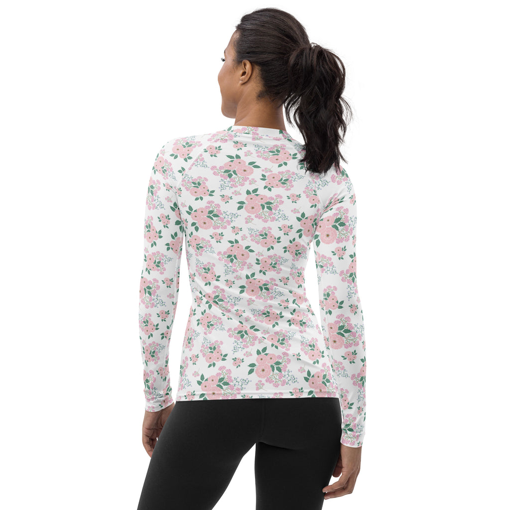 Women's Pink Rose Bouquet Long Sleeve Rash Guard Swim Shirt – Buttery Soft, Sun Safe UPF 50+ Protection, Quick Dry & 4-Way Stretch Comfort