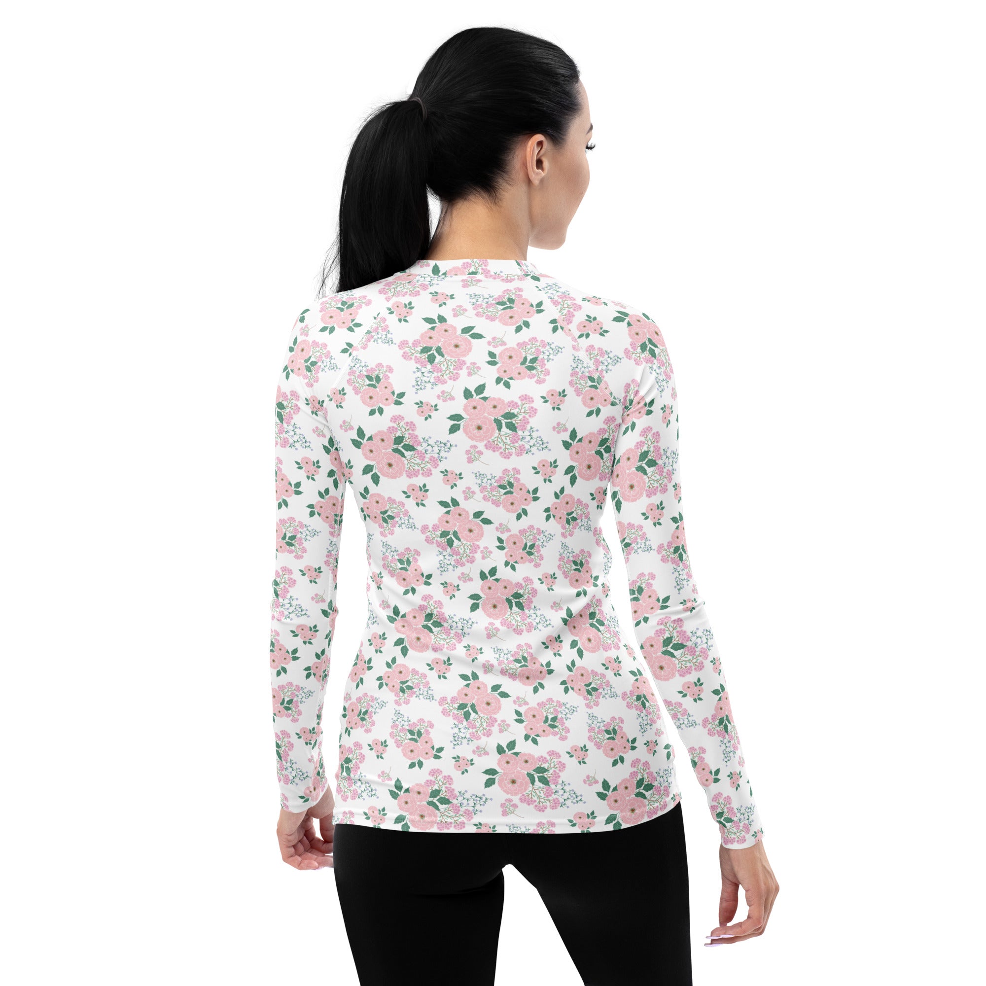 Women's Pink Rose Bouquet Long Sleeve Rash Guard Swim Shirt – Buttery Soft, Sun Safe UPF 50+ Protection, Quick Dry & 4-Way Stretch Comfort