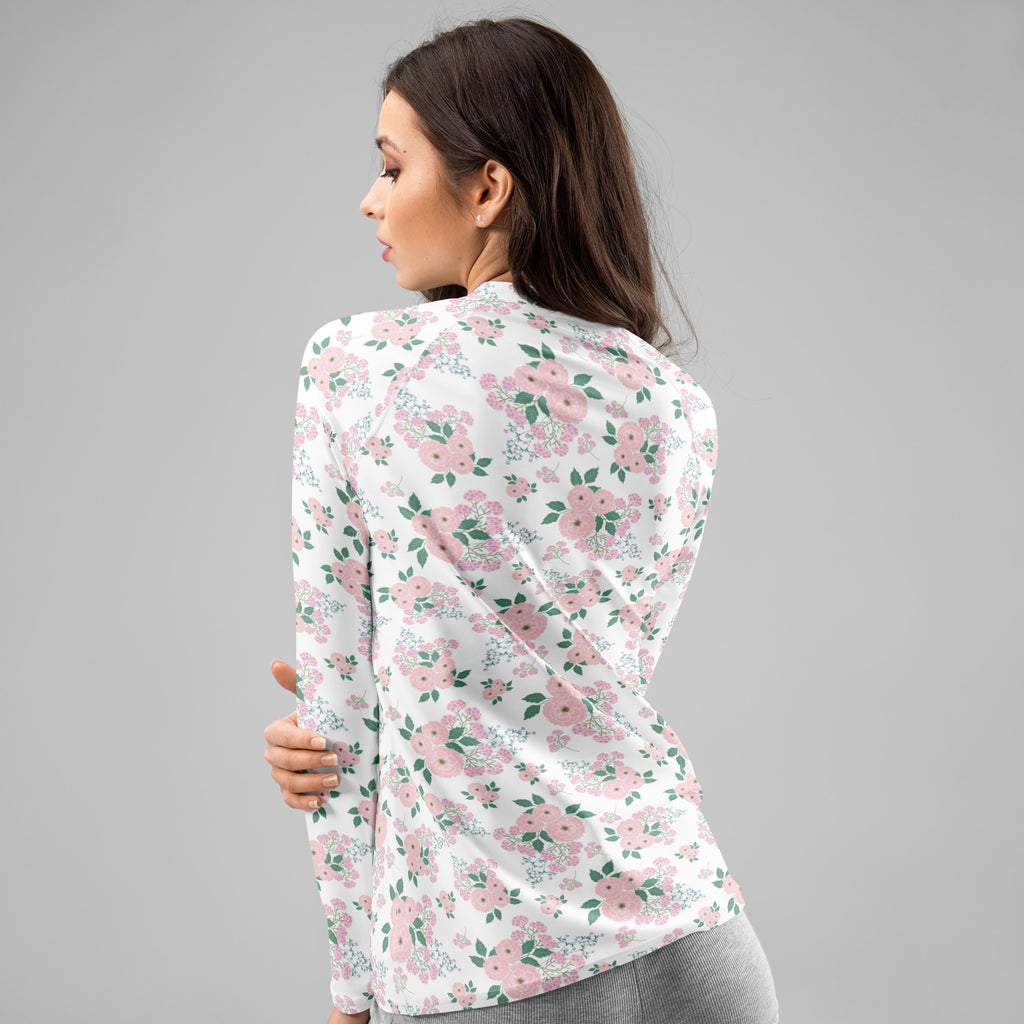 Women's Pink Rose Bouquet Long Sleeve Rash Guard Swim Shirt – Buttery Soft, Sun Safe UPF 50+ Protection, Quick Dry & 4-Way Stretch Comfort