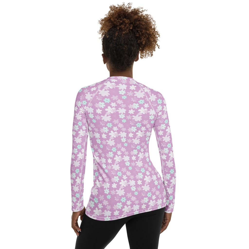 Women's Lavender Floral Long Sleeve Rash Guard Swim Shirt – Buttery Soft, Sun Safe UPF 50+ Protection, Quick Dry & 4-Way Stretch Comfort
