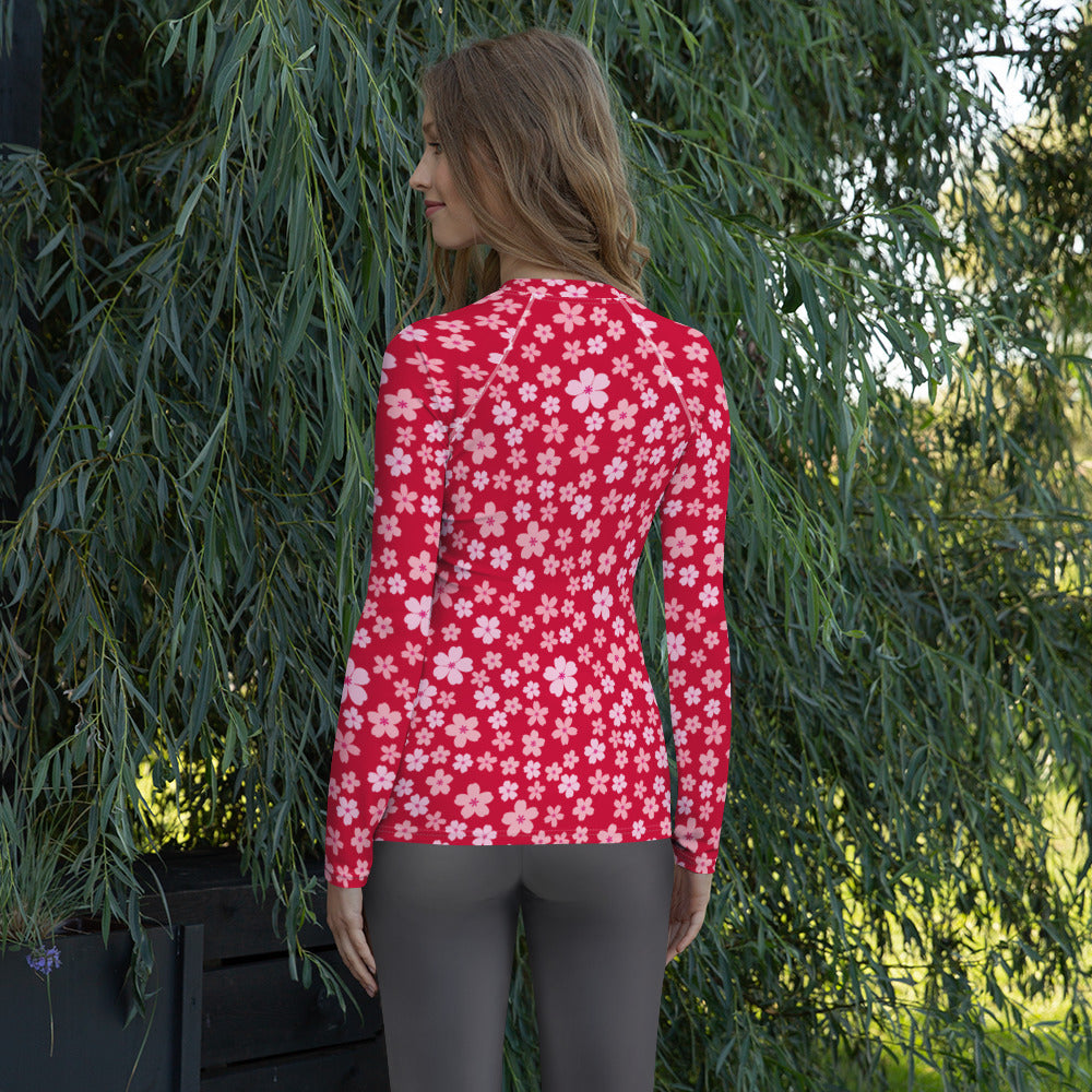 Women's Bright Pink Floral Long Sleeve Rash Guard Swim Shirt – Buttery Soft, Sun Safe UPF 50+ Protection, Quick Dry & 4-Way Stretch Comfort