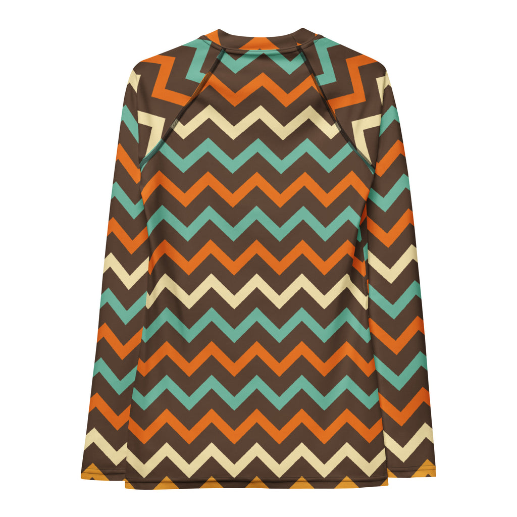 Women's Retro Chevron Long Sleeve Rash Guard Swim Shirt – Buttery Soft, Sun Safe UPF 50+ Protection, Quick Dry & 4-Way Stretch Comfort