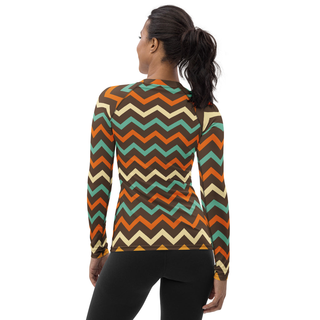 Women's Retro Chevron Long Sleeve Rash Guard Swim Shirt – Buttery Soft, Sun Safe UPF 50+ Protection, Quick Dry & 4-Way Stretch Comfort