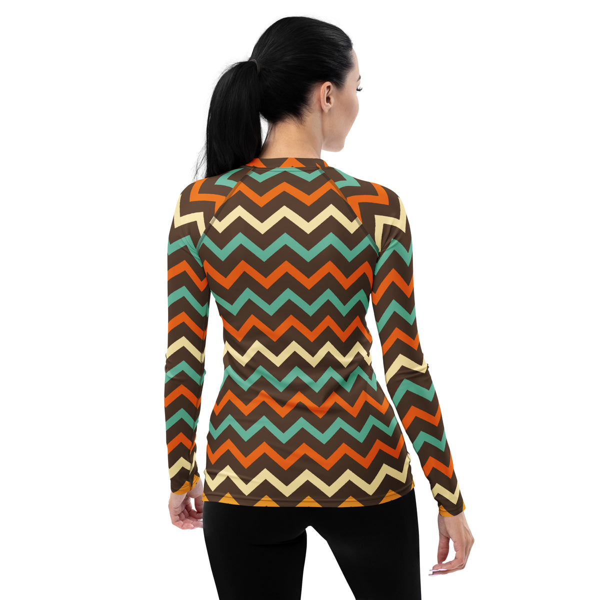 Women's Retro Chevron Long Sleeve Rash Guard Swim Shirt – Buttery Soft, Sun Safe UPF 50+ Protection, Quick Dry & 4-Way Stretch Comfort