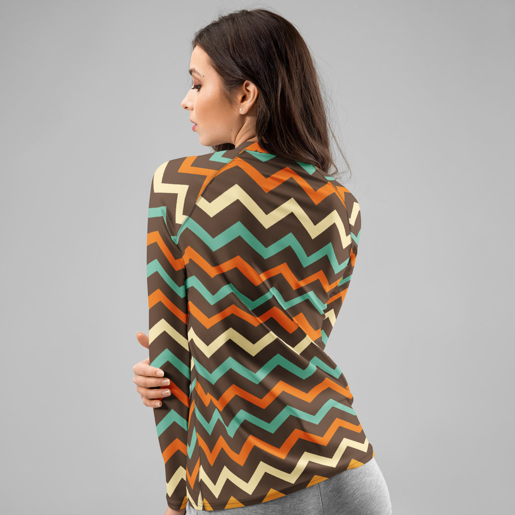 Women's Retro Chevron Long Sleeve Rash Guard Swim Shirt – Buttery Soft, Sun Safe UPF 50+ Protection, Quick Dry & 4-Way Stretch Comfort