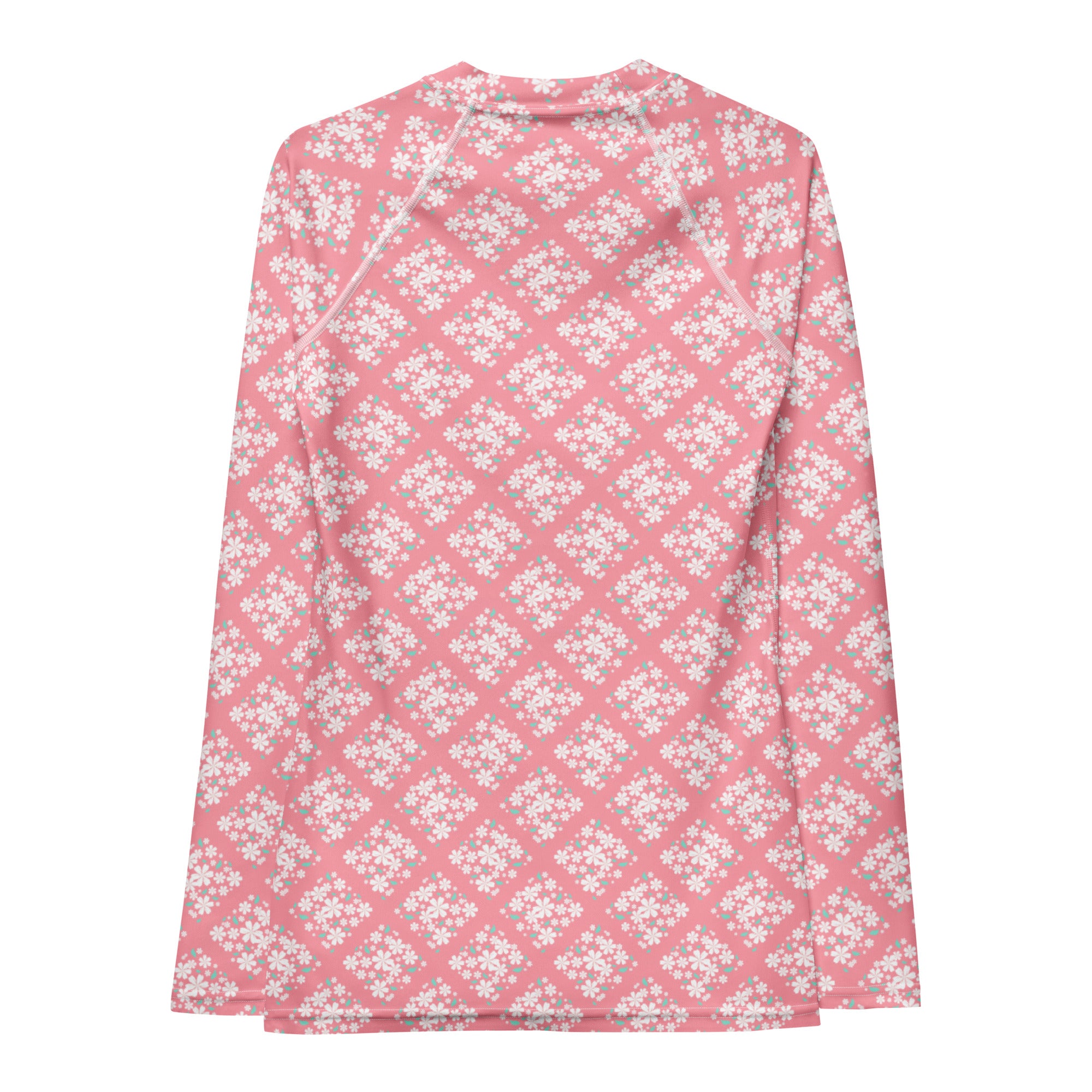 Women's Pink Floral Diamond Long Sleeve Rash Guard Swim Shirt – Buttery Soft, Sun Safe UPF 50+ Protection, Quick Dry & 4-Way Stretch Comfort