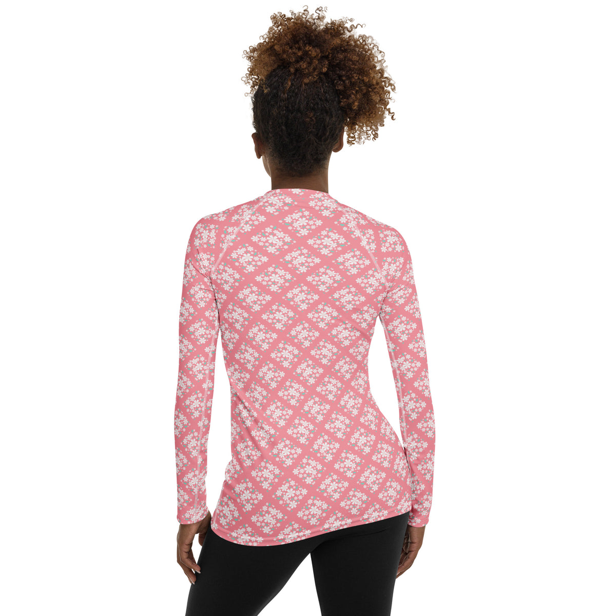 Women's Pink Floral Diamond Long Sleeve Rash Guard Swim Shirt – Buttery Soft, Sun Safe UPF 50+ Protection, Quick Dry & 4-Way Stretch Comfort