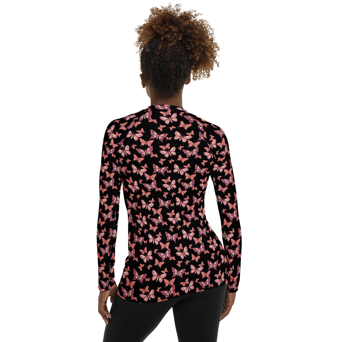 Women's Pink Butterfly Long Sleeve Rash Guard Swim Shirt – Buttery Soft, Sun Safe UPF 50+ Protection, Quick Dry & 4-Way Stretch Comfort