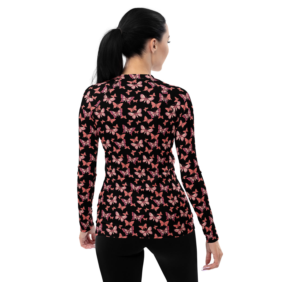 Women's Pink Butterfly Long Sleeve Rash Guard Swim Shirt – Buttery Soft, Sun Safe UPF 50+ Protection, Quick Dry & 4-Way Stretch Comfort
