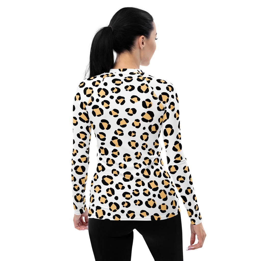 Women's Yellow Leopard Print Long Sleeve Rash Guard Swim Shirt – Buttery Soft, Sun Safe UPF 50+ Protection, Quick Dry & 4-Way Stretch Comfort