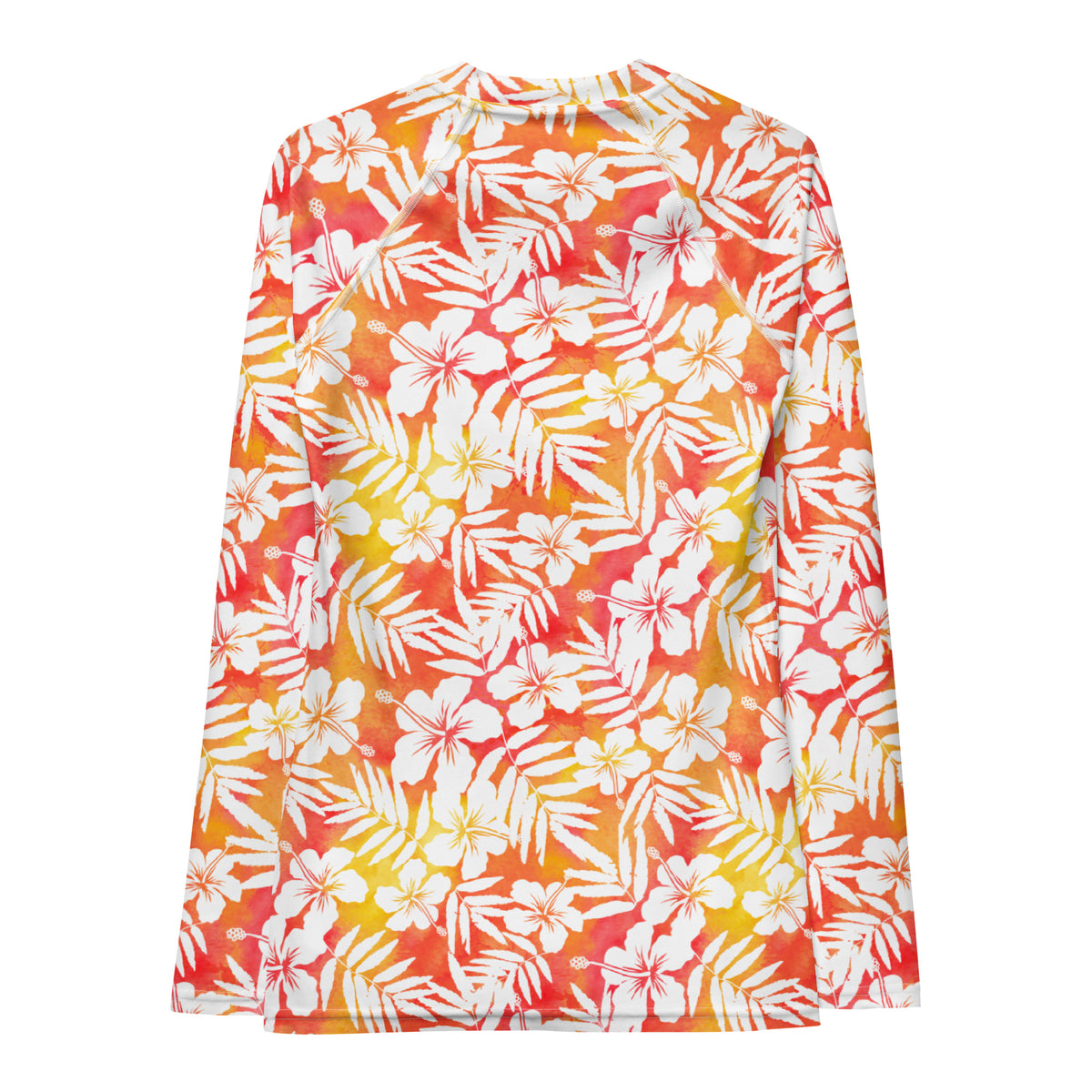 Women's Tropical Orange Floral Long Sleeve Rash Guard Swim Shirt – Buttery Soft, Sun Safe UPF 50+ Protection, Quick Dry & 4-Way Stretch Comfort