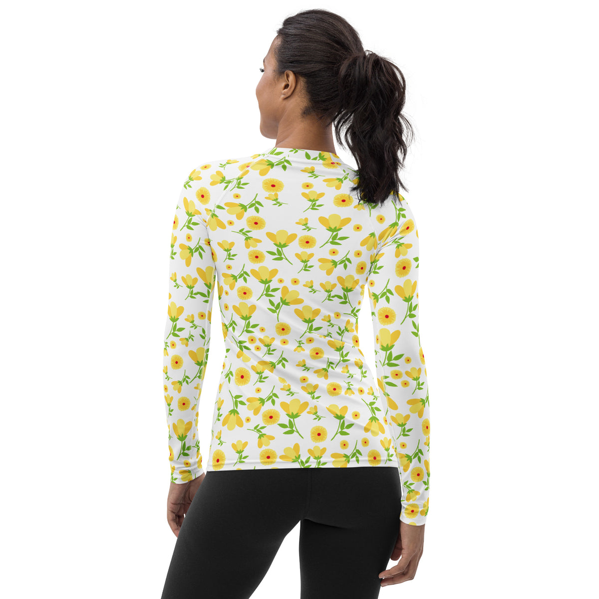 Women's Yellow Floral Wildflower Long Sleeve Rash Guard Swim Shirt – Buttery Soft, Sun Safe UPF 50+ Protection, Quick Dry & 4-Way Stretch Comfort