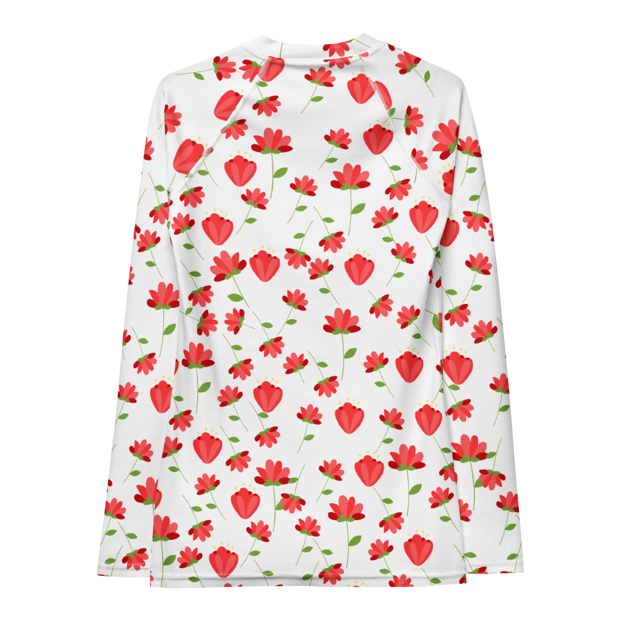 Women's Red Floral Wildflower Long Sleeve Rash Guard Swim Shirt – Buttery Soft, Sun Safe UPF 50+ Protection, Quick Dry & 4-Way Stretch Comfort