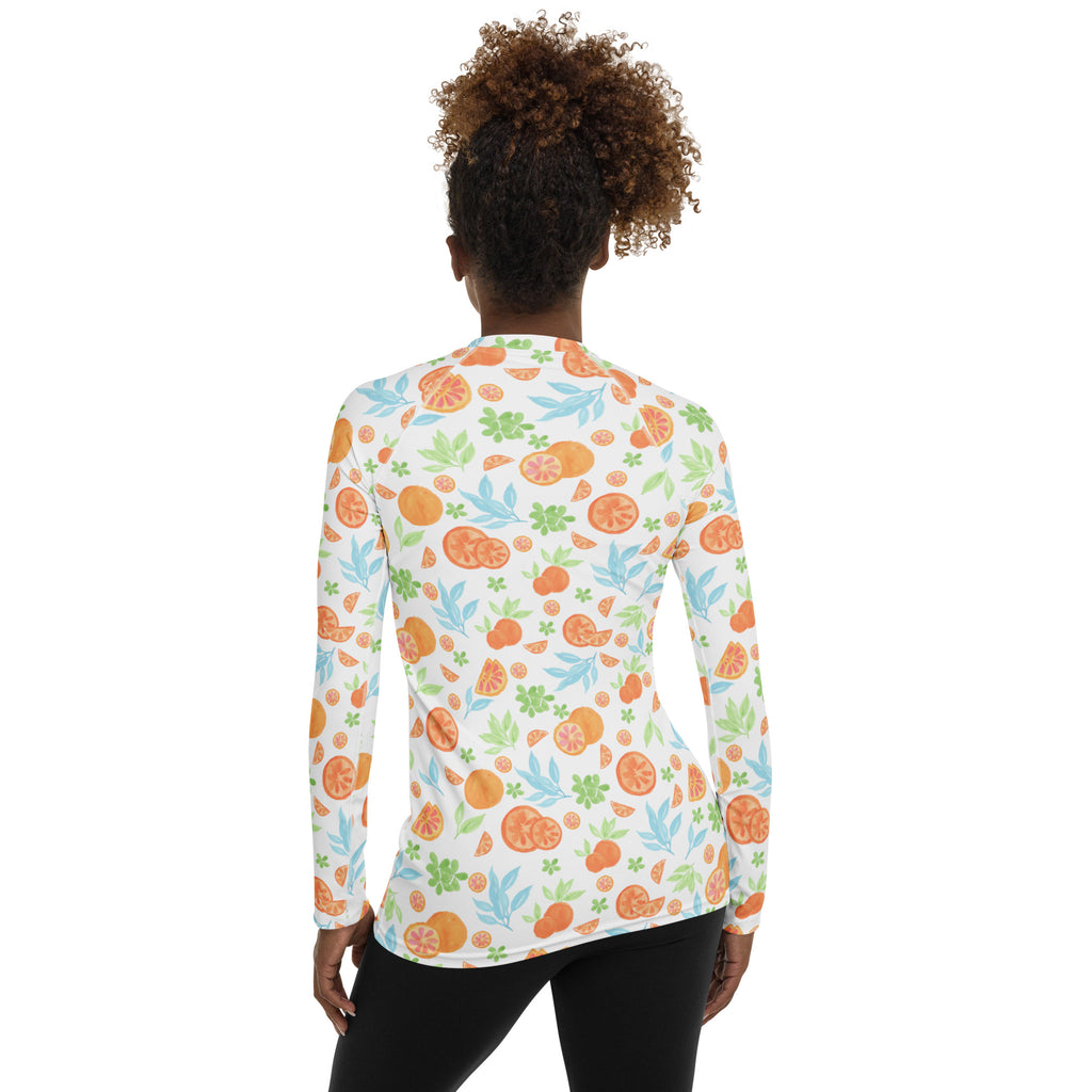 Women's Watercolor Orange Citrus Long Sleeve Rash Guard Swim Shirt – Buttery Soft, Sun Safe UPF 50+ Protection, Quick Dry & 4-Way Stretch Comfort