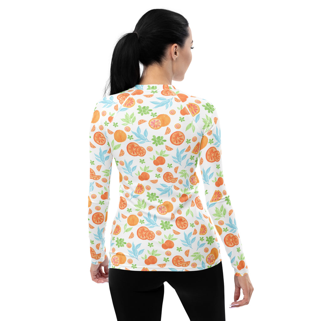 Women's Watercolor Orange Citrus Long Sleeve Rash Guard Swim Shirt – Buttery Soft, Sun Safe UPF 50+ Protection, Quick Dry & 4-Way Stretch Comfort