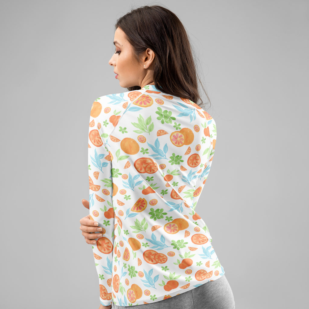 Women's Watercolor Orange Citrus Long Sleeve Rash Guard Swim Shirt – Buttery Soft, Sun Safe UPF 50+ Protection, Quick Dry & 4-Way Stretch Comfort