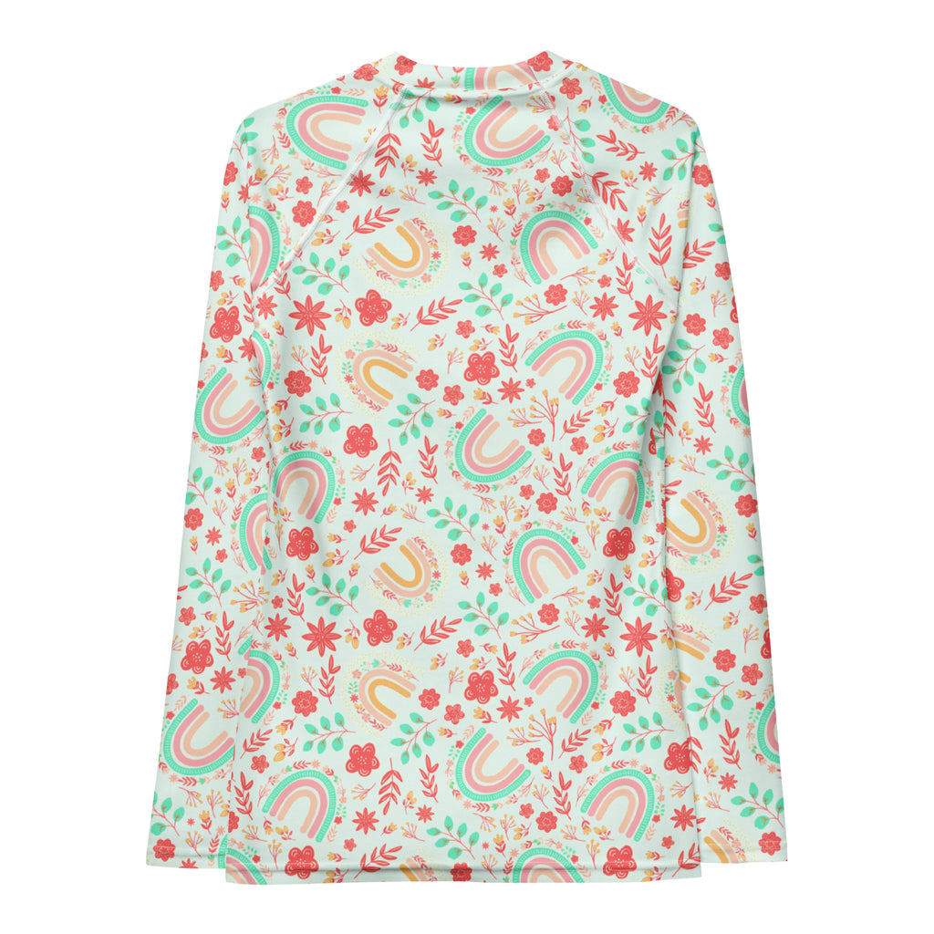 Women's Boho Rainbow Floral Long Sleeve Rash Guard Swim Shirt – Buttery Soft, Sun Safe UPF 50+ Protection, Quick Dry & 4-Way Stretch Comfort