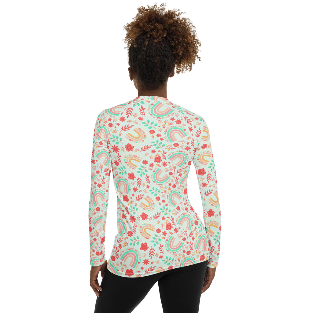 Women's Boho Rainbow Floral Long Sleeve Rash Guard Swim Shirt – Buttery Soft, Sun Safe UPF 50+ Protection, Quick Dry & 4-Way Stretch Comfort