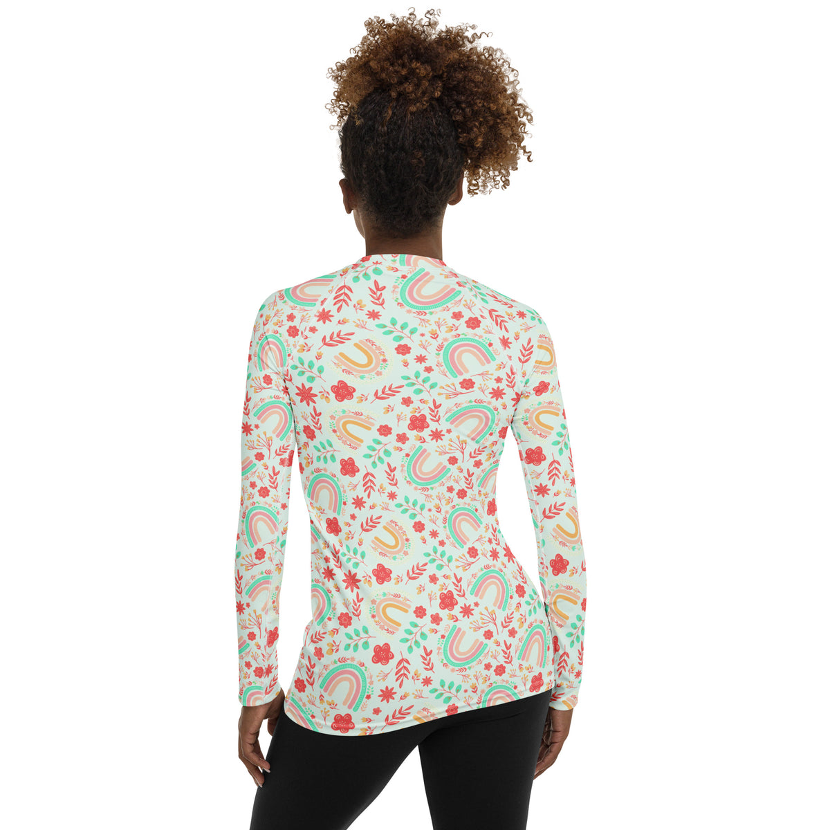 Women's Boho Rainbow Floral Long Sleeve Rash Guard Swim Shirt – Buttery Soft, Sun Safe UPF 50+ Protection, Quick Dry & 4-Way Stretch Comfort