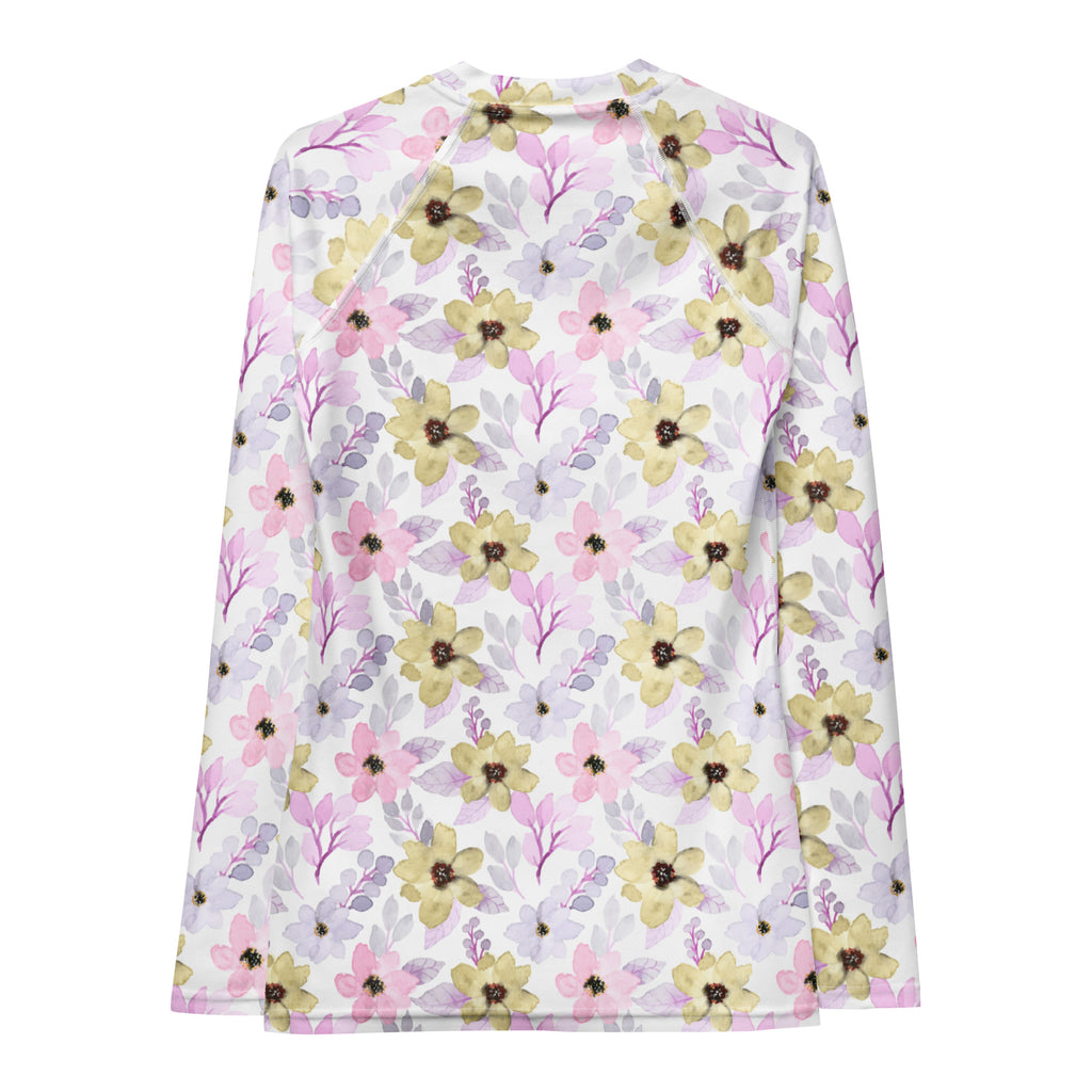 Women's Watercolor Wildflower Long Sleeve Rash Guard Swim Shirt – Buttery Soft, Sun Safe UPF 50+ Protection, Quick Dry & 4-Way Stretch Comfort