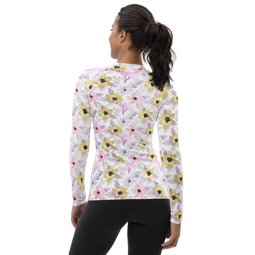 Women's Watercolor Wildflower Long Sleeve Rash Guard Swim Shirt – Buttery Soft, Sun Safe UPF 50+ Protection, Quick Dry & 4-Way Stretch Comfort