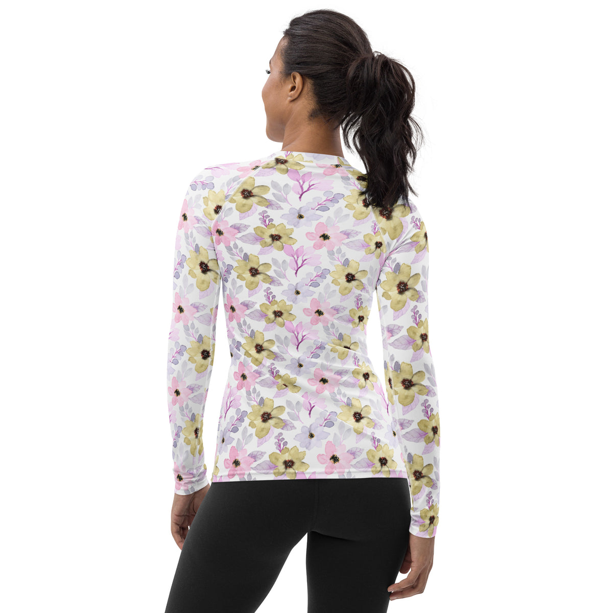 Women's Watercolor Wildflower Long Sleeve Rash Guard Swim Shirt – Buttery Soft, Sun Safe UPF 50+ Protection, Quick Dry & 4-Way Stretch Comfort