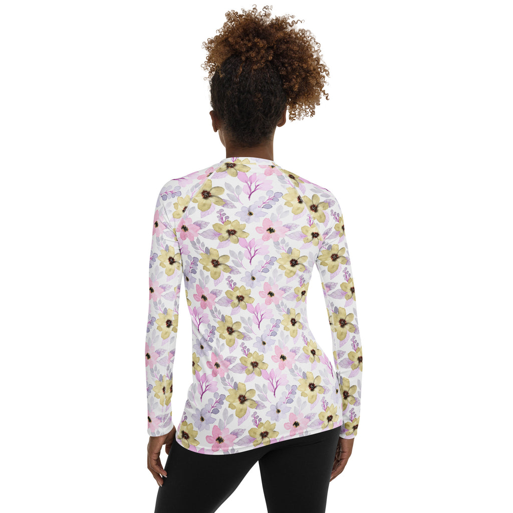Women's Watercolor Wildflower Long Sleeve Rash Guard Swim Shirt – Buttery Soft, Sun Safe UPF 50+ Protection, Quick Dry & 4-Way Stretch Comfort
