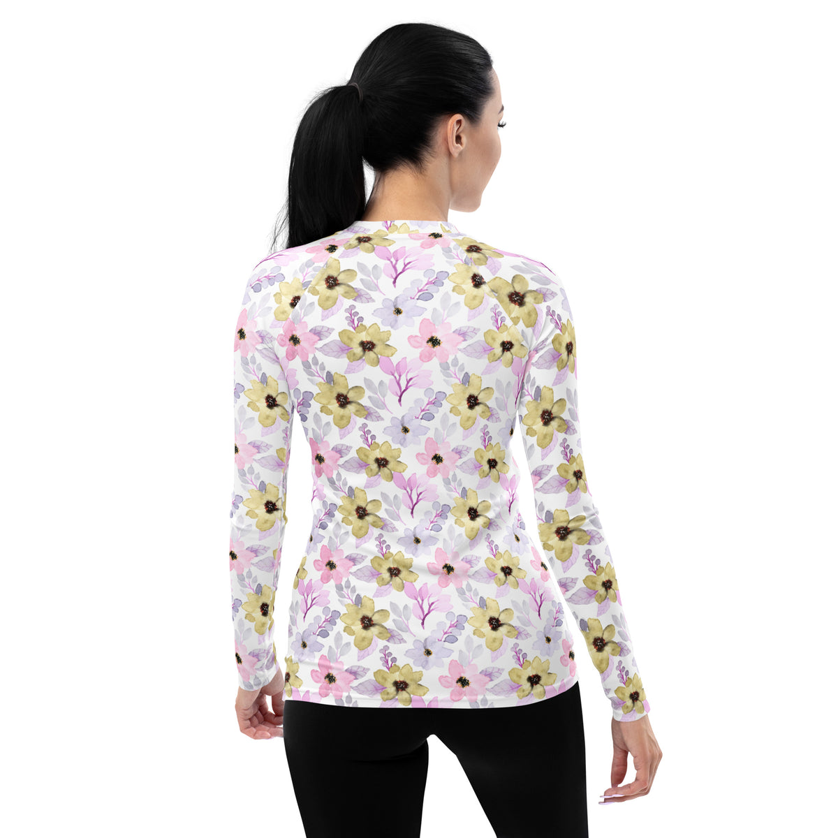 Women's Watercolor Wildflower Long Sleeve Rash Guard Swim Shirt – Buttery Soft, Sun Safe UPF 50+ Protection, Quick Dry & 4-Way Stretch Comfort