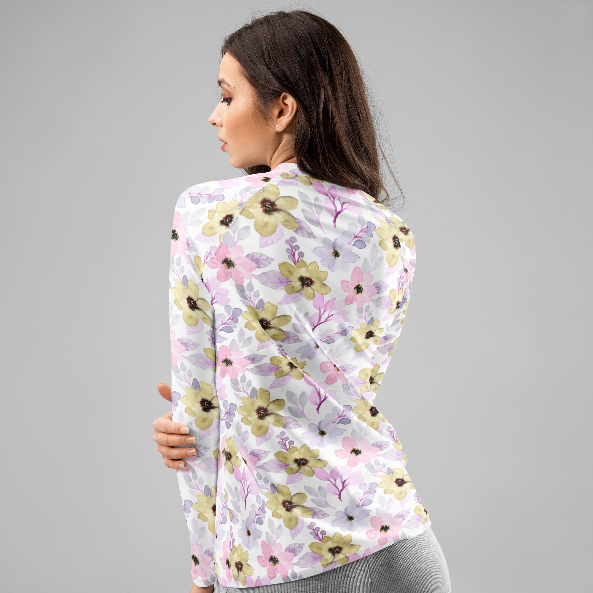 Women's Watercolor Wildflower Long Sleeve Rash Guard Swim Shirt – Buttery Soft, Sun Safe UPF 50+ Protection, Quick Dry & 4-Way Stretch Comfort