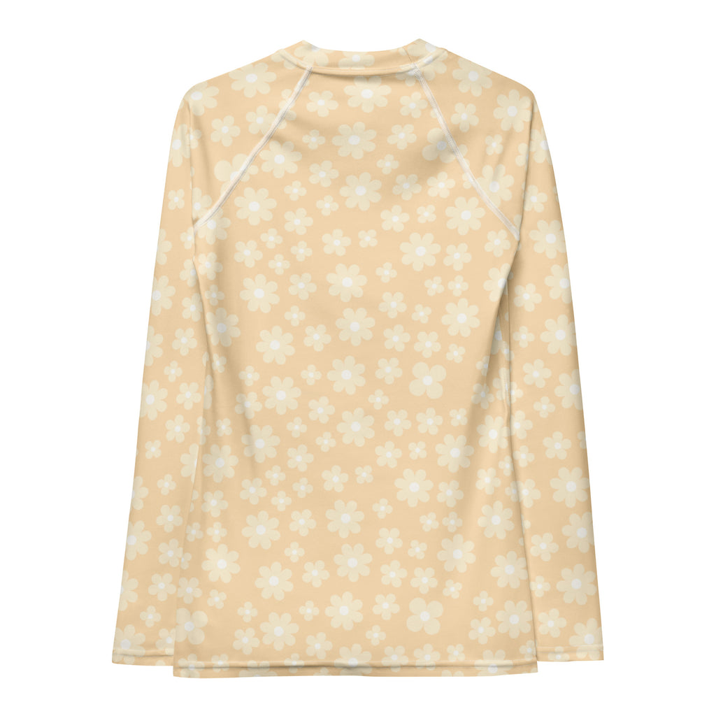 Women's Cream Daisy Long Sleeve Rash Guard Swim Shirt – Buttery Soft, Sun Safe UPF 50+ Protection, Quick Dry & 4-Way Stretch Comfort
