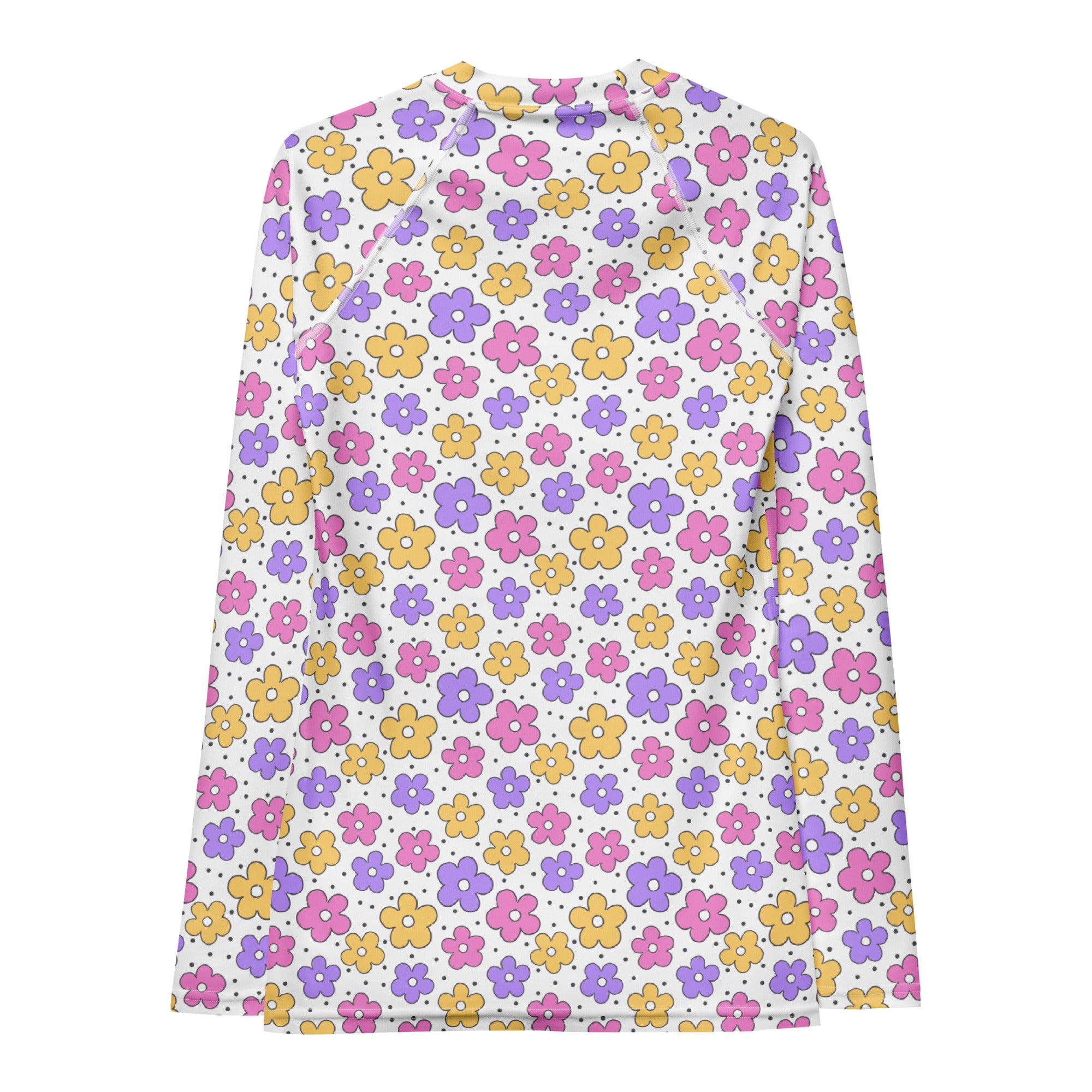 Women's Pink Purple Yellow Retro Flower Long Sleeve Rash Guard Swim Shirt – Buttery Soft, Sun Safe UPF 50+ Protection, Quick Dry & 4-Way Stretch Comfort