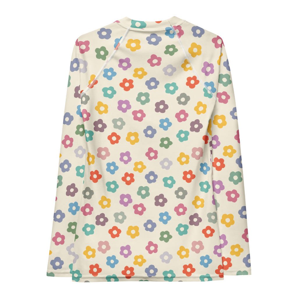 Women's Multicolor Retro Flower Long Sleeve Rash Guard Swim Shirt – Buttery Soft, Sun Safe UPF 50+ Protection, Quick Dry & 4-Way Stretch Comfort