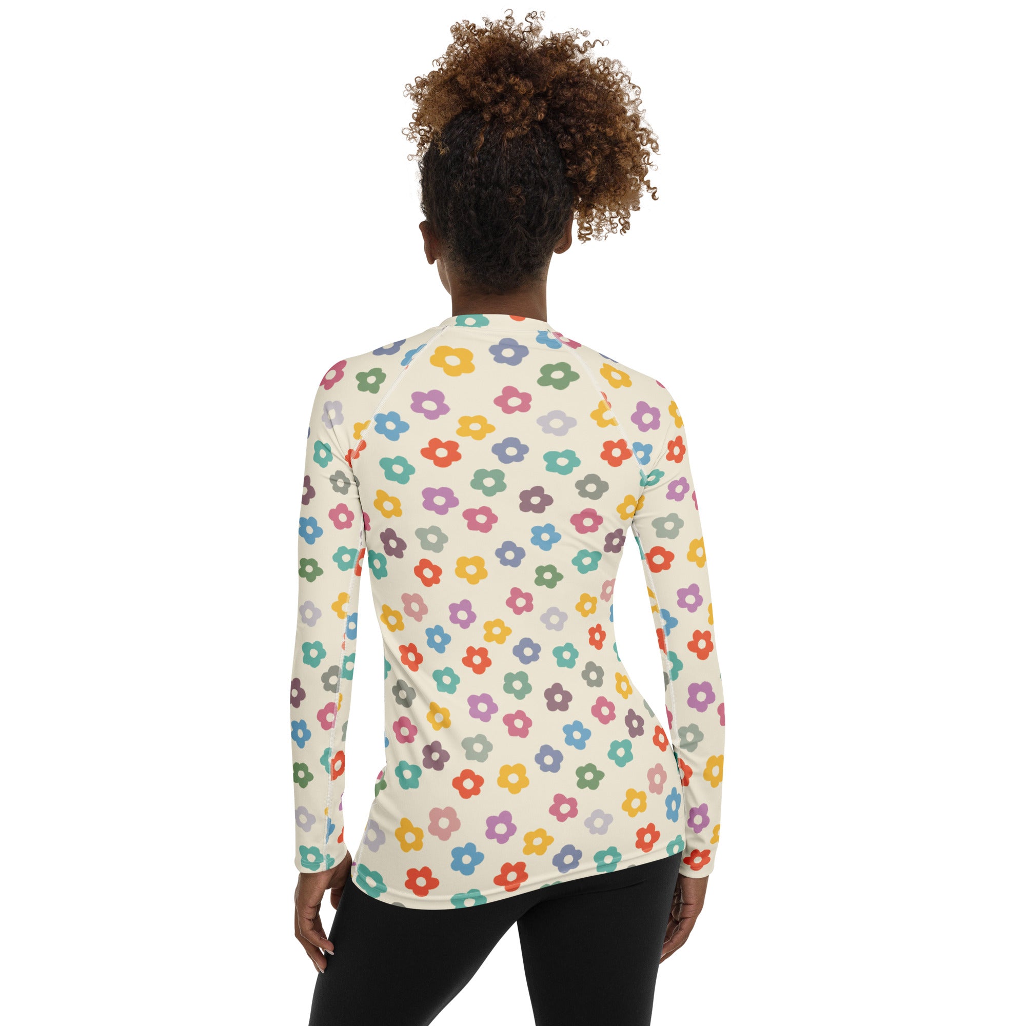 Women's Multicolor Retro Flower Long Sleeve Rash Guard Swim Shirt – Buttery Soft, Sun Safe UPF 50+ Protection, Quick Dry & 4-Way Stretch Comfort
