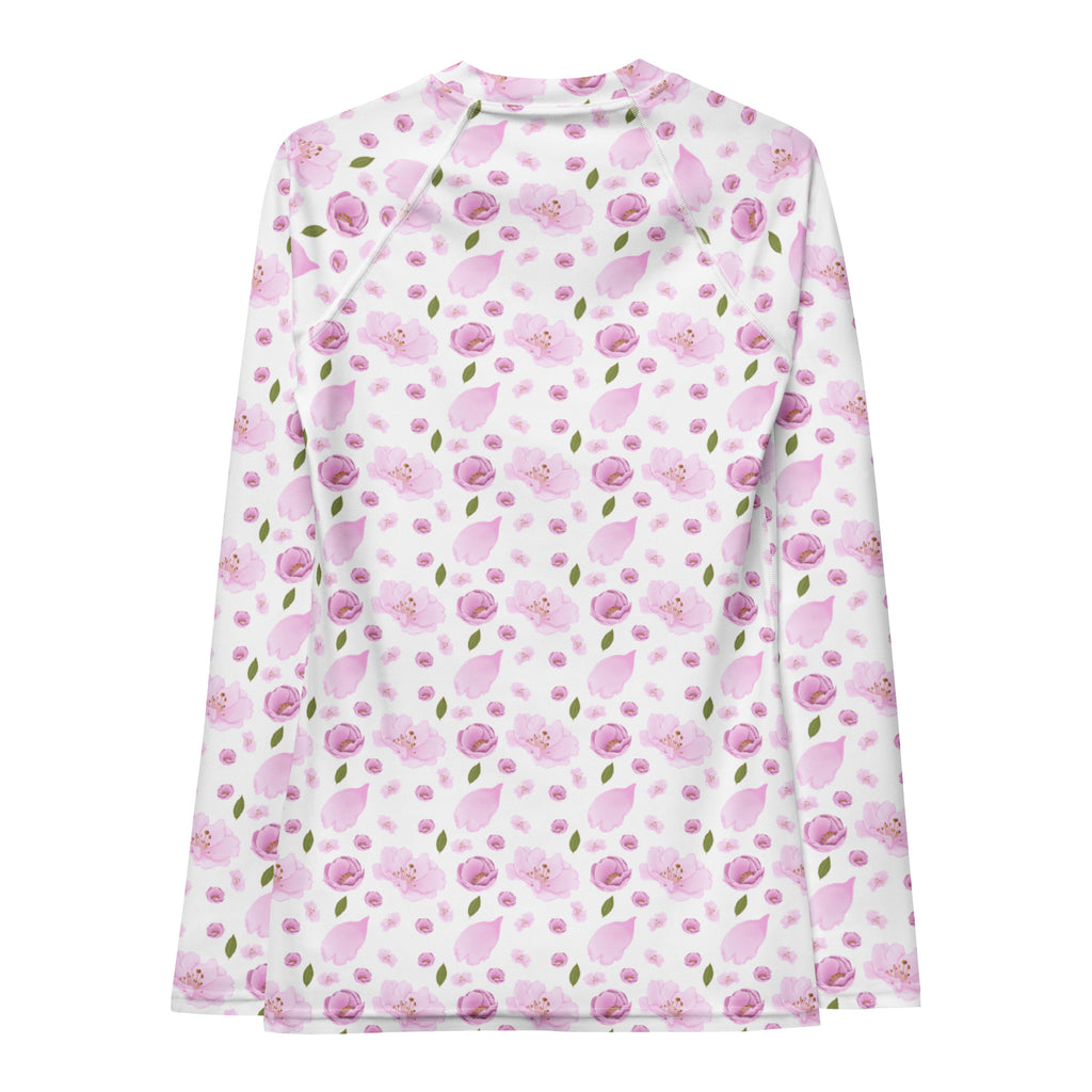 Women's Pink Watercolor Floral Long Sleeve Rash Guard Swim Shirt – Buttery Soft, Sun Safe UPF 50+ Protection, Quick Dry & 4-Way Stretch Comfort