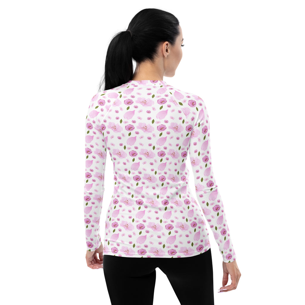 Women's Pink Watercolor Floral Long Sleeve Rash Guard Swim Shirt – Buttery Soft, Sun Safe UPF 50+ Protection, Quick Dry & 4-Way Stretch Comfort