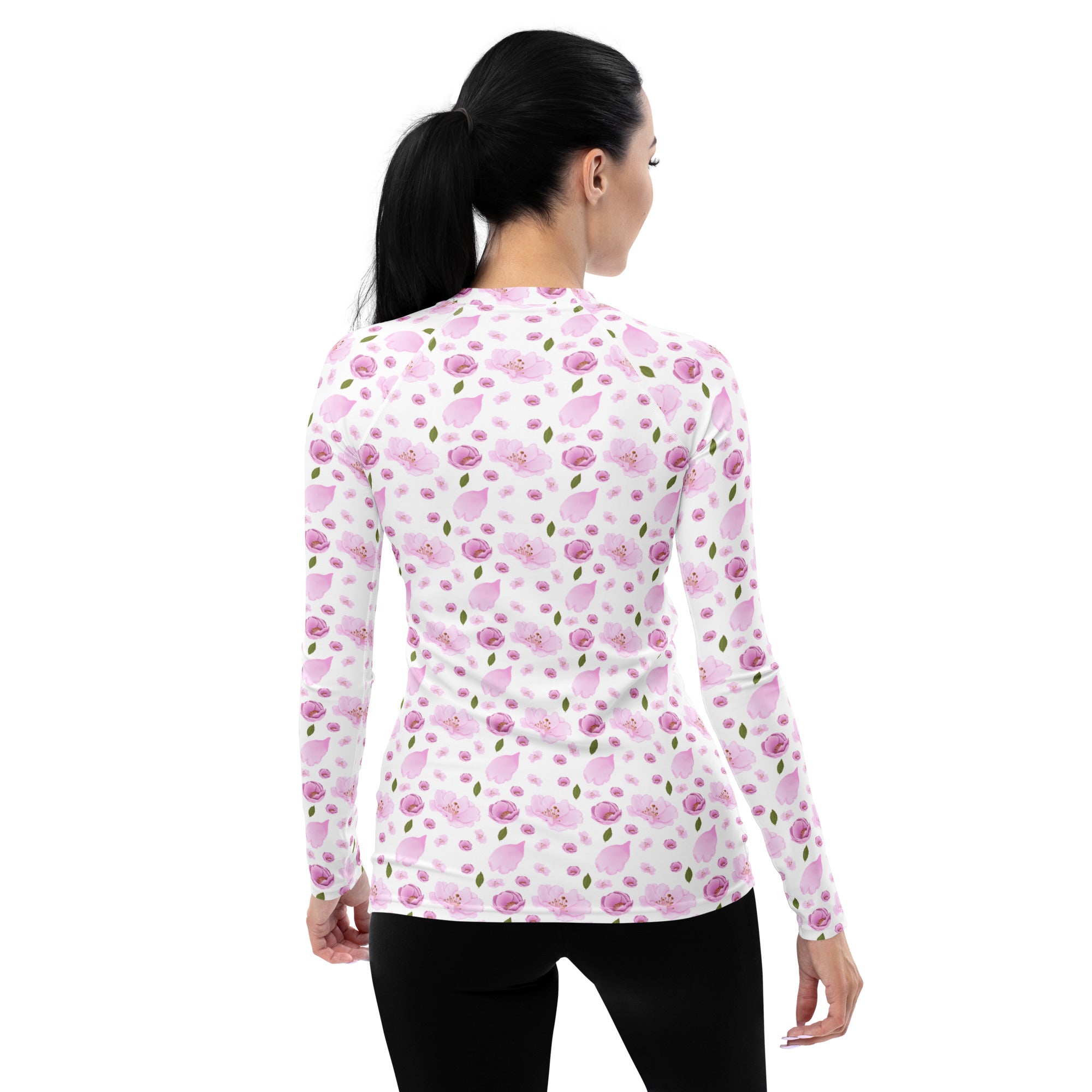 Women's Pink Watercolor Floral Long Sleeve Rash Guard Swim Shirt – Buttery Soft, Sun Safe UPF 50+ Protection, Quick Dry & 4-Way Stretch Comfort