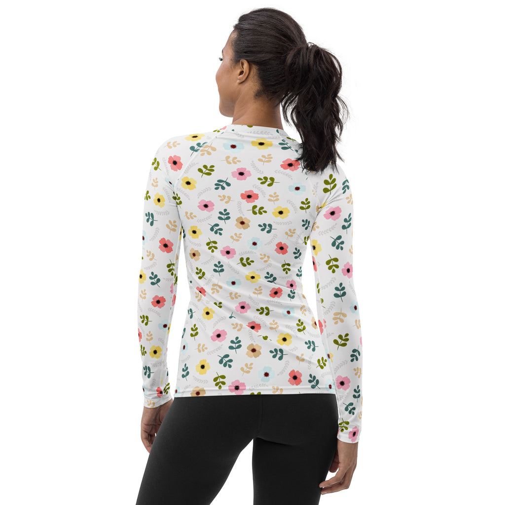 Women's Gray Wildflower Long Sleeve Rash Guard Swim Shirt – Buttery Soft, Sun Safe UPF 50+ Protection, Quick Dry & 4-Way Stretch Comfort