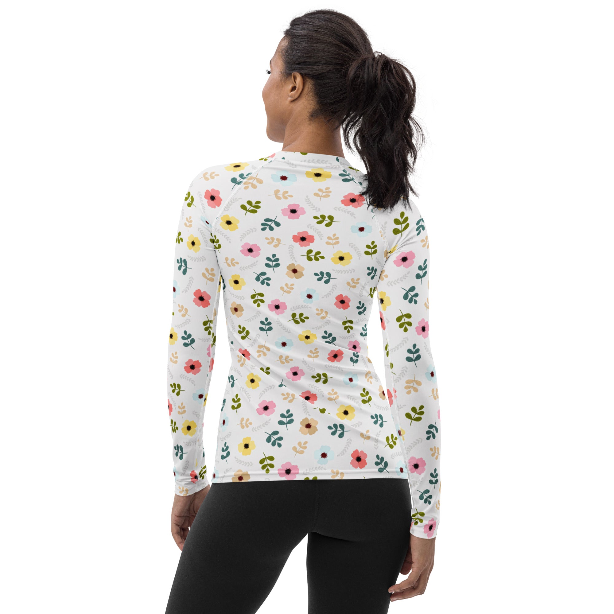 Women's Gray Wildflower Long Sleeve Rash Guard Swim Shirt – Buttery Soft, Sun Safe UPF 50+ Protection, Quick Dry & 4-Way Stretch Comfort