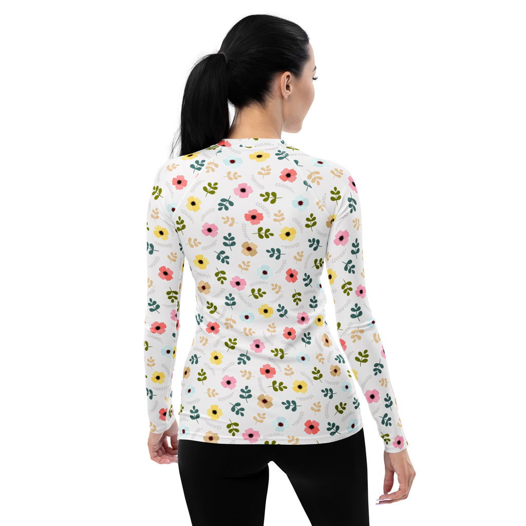 Women's Gray Wildflower Long Sleeve Rash Guard Swim Shirt – Buttery Soft, Sun Safe UPF 50+ Protection, Quick Dry & 4-Way Stretch Comfort