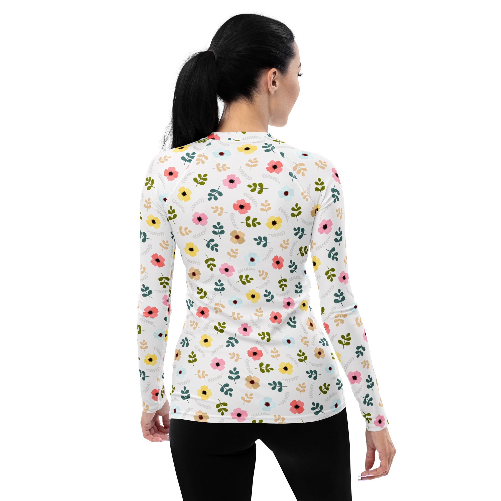 Women's Gray Wildflower Long Sleeve Rash Guard Swim Shirt – Buttery Soft, Sun Safe UPF 50+ Protection, Quick Dry & 4-Way Stretch Comfort