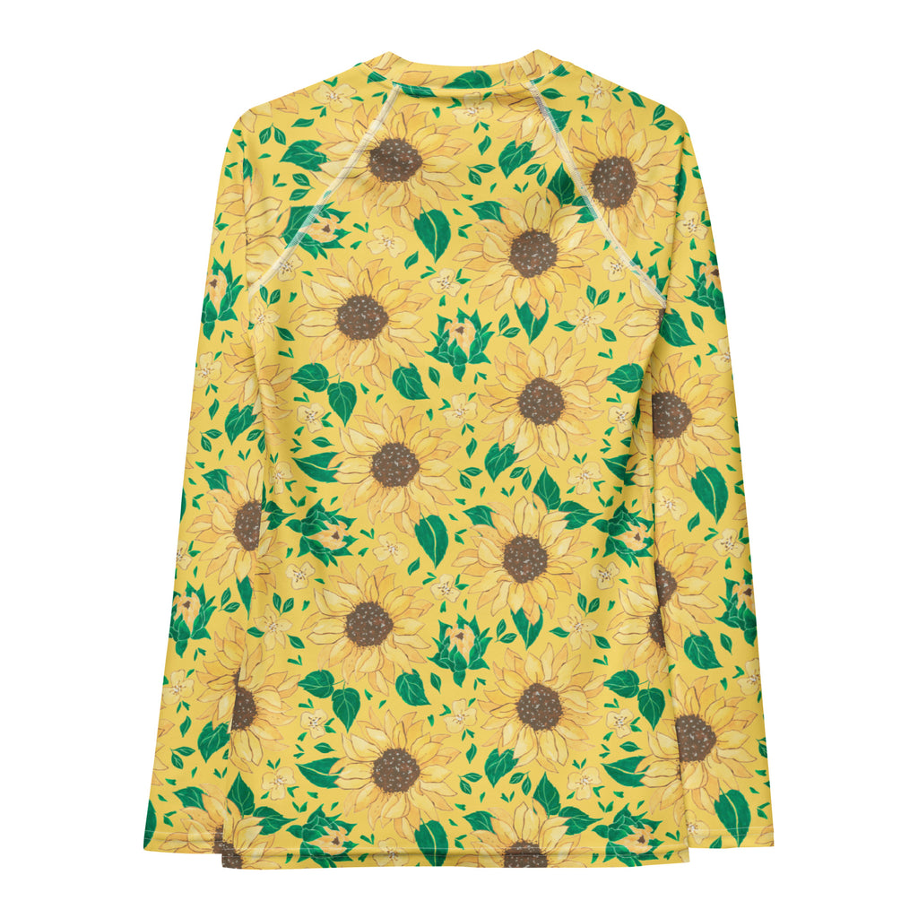 Women's Watercolor Sunflower Long Sleeve Rash Guard Swim Shirt – Buttery Soft, Sun Safe UPF 50+ Protection, Quick Dry & 4-Way Stretch Comfort