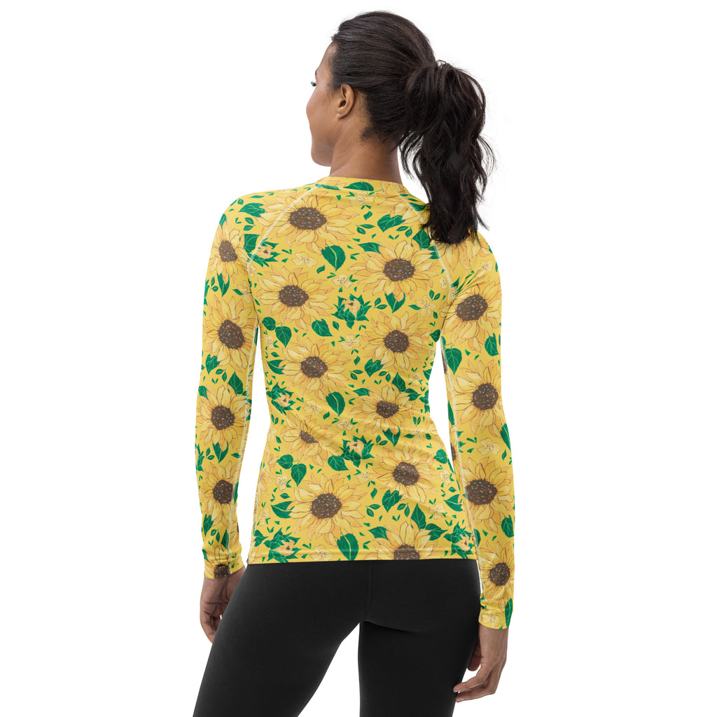 Women's Watercolor Sunflower Long Sleeve Rash Guard Swim Shirt – Buttery Soft, Sun Safe UPF 50+ Protection, Quick Dry & 4-Way Stretch Comfort