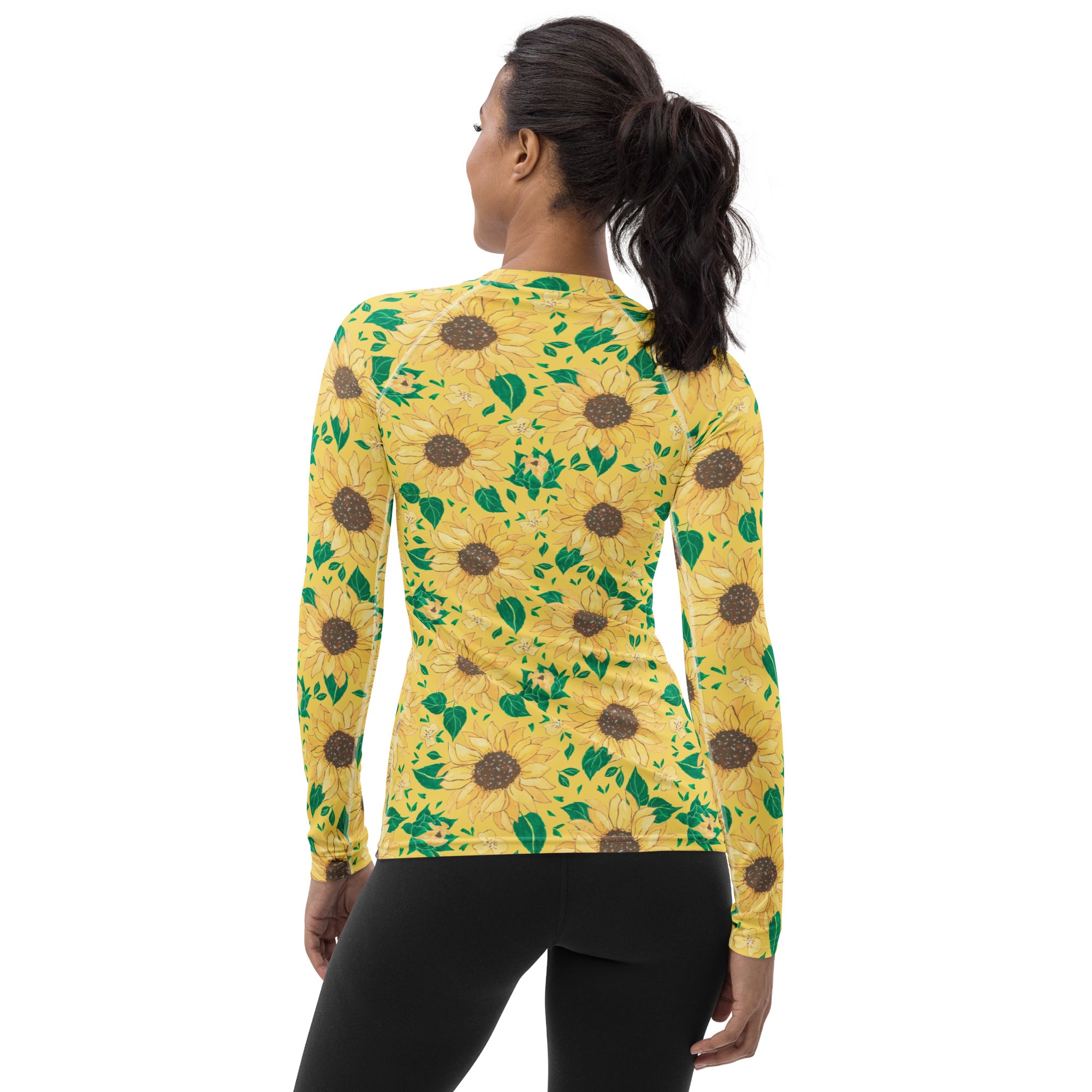 Women's Watercolor Sunflower Long Sleeve Rash Guard Swim Shirt – Buttery Soft, Sun Safe UPF 50+ Protection, Quick Dry & 4-Way Stretch Comfort