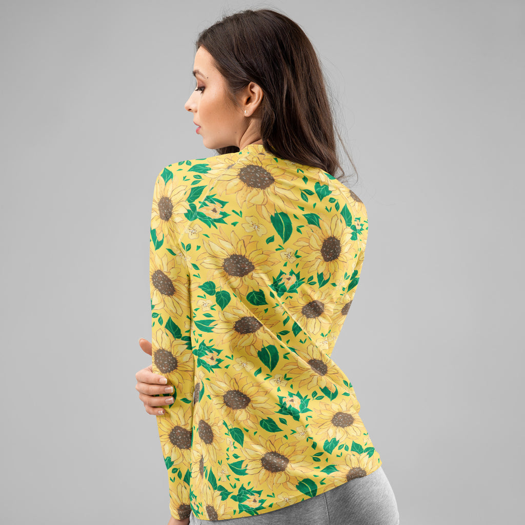 Women's Watercolor Sunflower Long Sleeve Rash Guard Swim Shirt – Buttery Soft, Sun Safe UPF 50+ Protection, Quick Dry & 4-Way Stretch Comfort