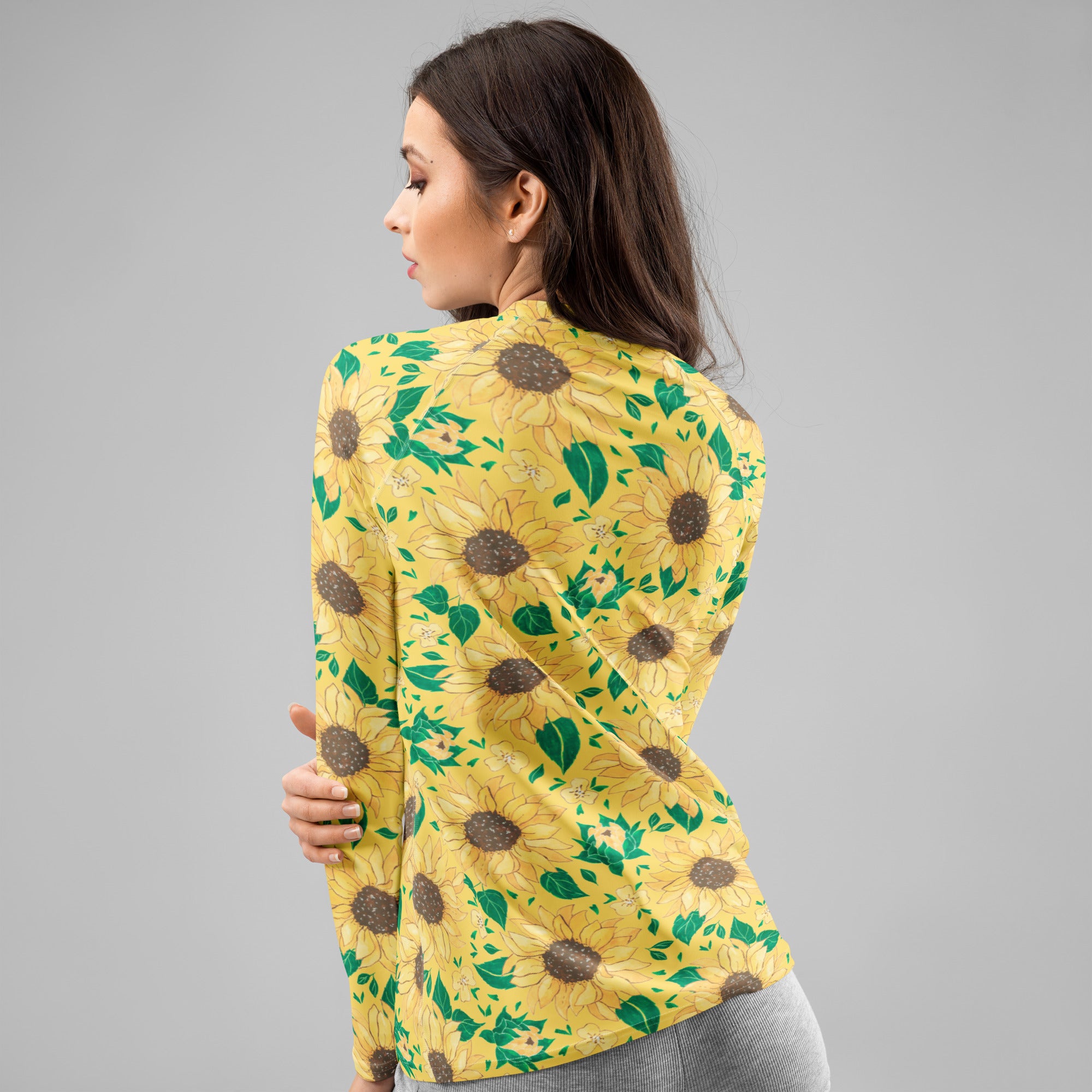 Women's Watercolor Sunflower Long Sleeve Rash Guard Swim Shirt – Buttery Soft, Sun Safe UPF 50+ Protection, Quick Dry & 4-Way Stretch Comfort