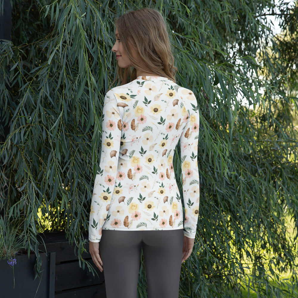 Women's Boho Floral Long Sleeve Rash Guard Swim Shirt – Buttery Soft, Sun Safe UPF 50+ Protection, Quick Dry & 4-Way Stretch Comfort