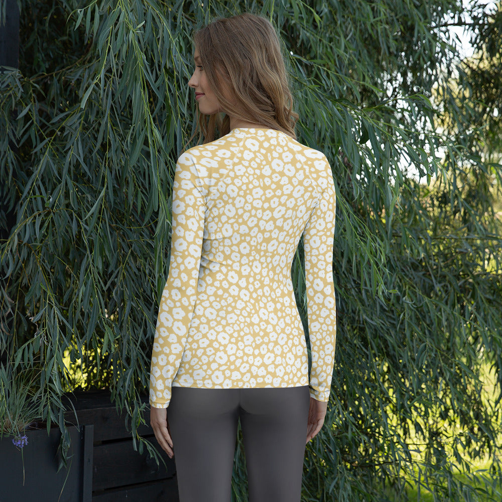 Women's Beige Leopard Print Long Sleeve Rash Guard Swim Shirt – Buttery Soft, Sun Safe UPF 50+ Protection, Quick Dry & 4-Way Stretch Comfort