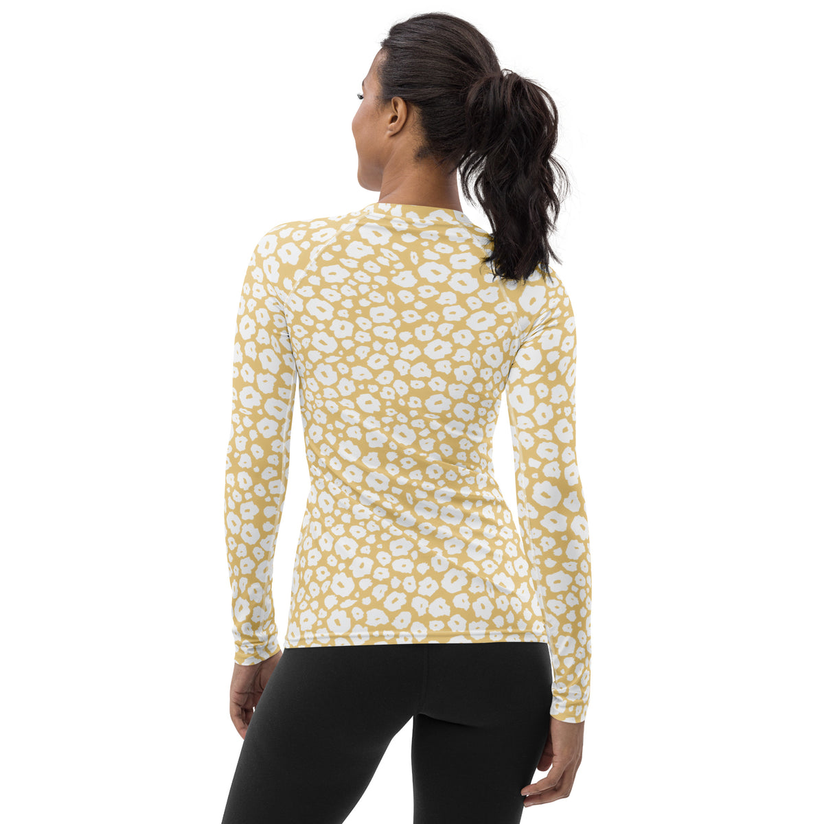 Women's Beige Leopard Print Long Sleeve Rash Guard Swim Shirt – Buttery Soft, Sun Safe UPF 50+ Protection, Quick Dry & 4-Way Stretch Comfort
