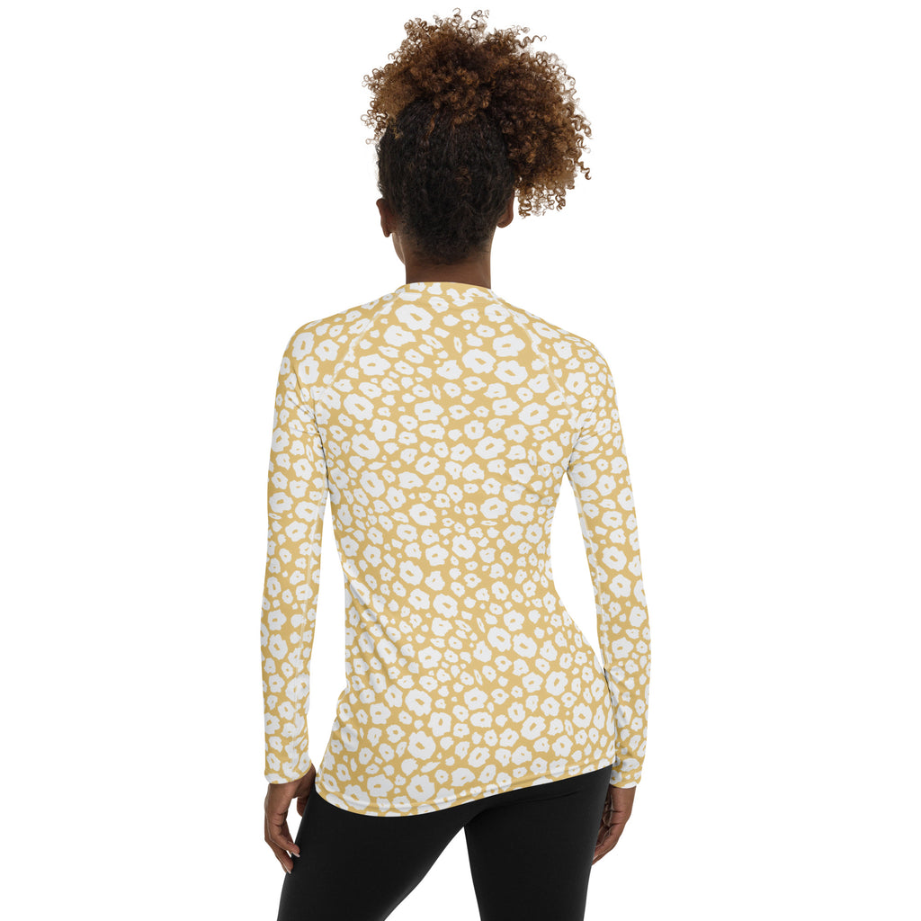 Women's Beige Leopard Print Long Sleeve Rash Guard Swim Shirt – Buttery Soft, Sun Safe UPF 50+ Protection, Quick Dry & 4-Way Stretch Comfort